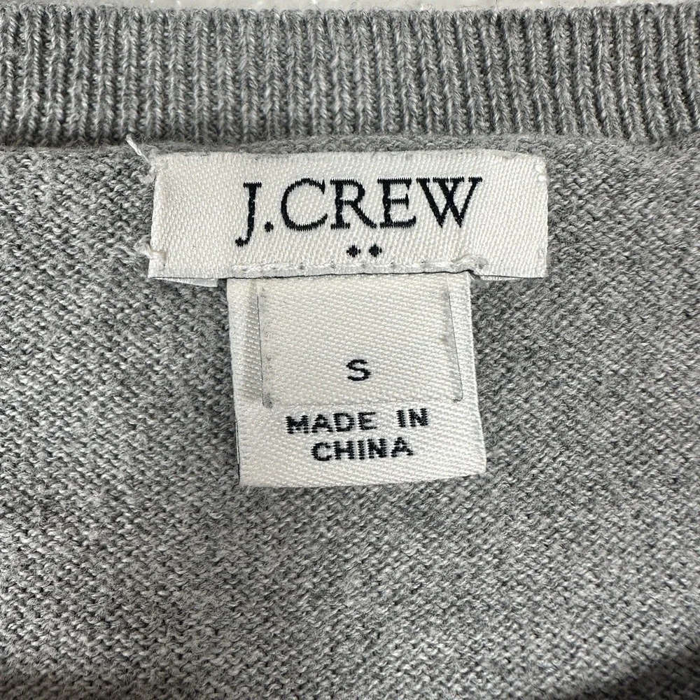 J Crew Tie Bell Sleeve Sweater Womens Small‎ Crewneck Lightweight Gray Cotton
